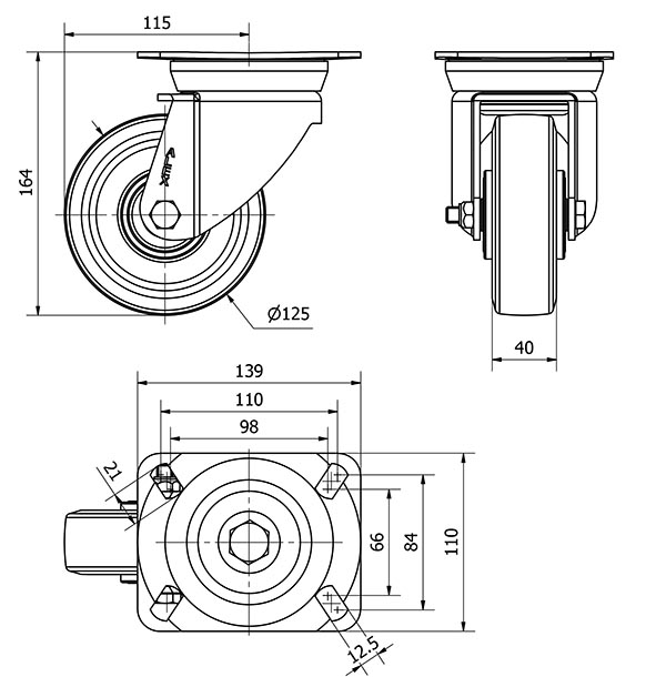 R.GIR.PLACA 10TV125-DEB ALUMINIO-GOMA NEGRA ELASTICA EJE BOLAS