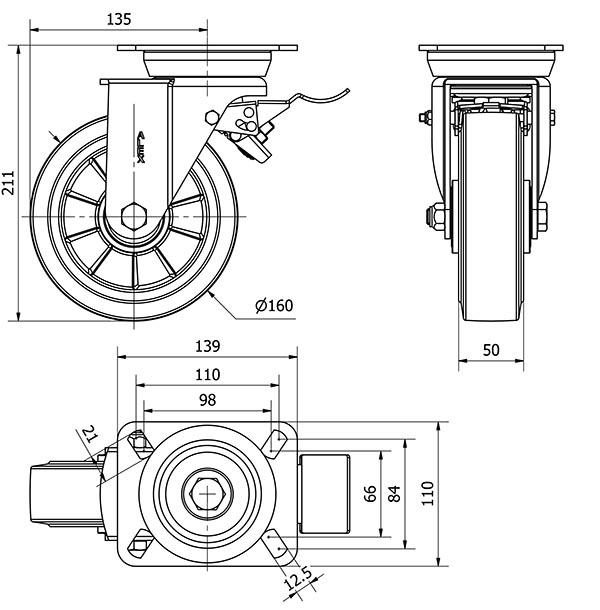 R.GIR.PLACA FRENO 10TVFD160-DEB ALUMINIO-GOMA NEGRA ELASTICA BOLAS