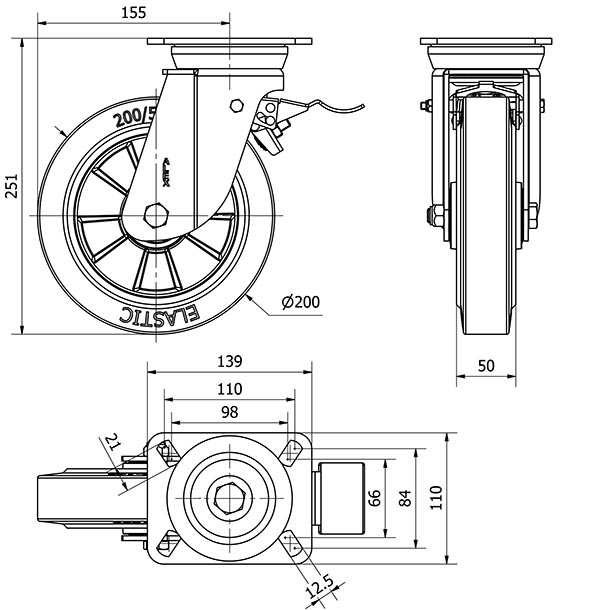 R.GIR.PLACA FRENO 10TVFD200-DEB ALUMINIO-GOMA NEGRA ELASTICA BOLAS