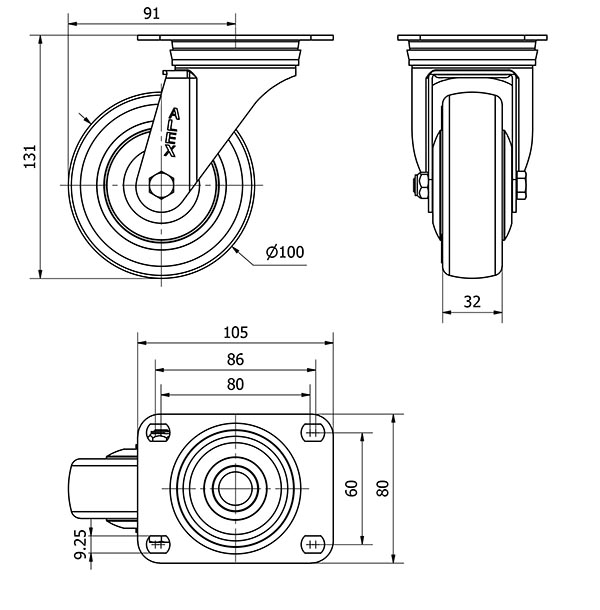 R.GIR.PLACA 10ZVL100CP-PUISB POLIP.-POLIUR.GRIS EJE BOLAS