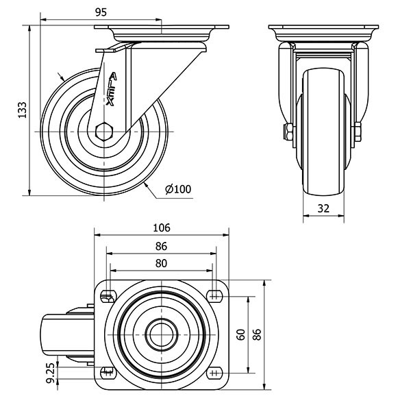 R.GIR.PLACA 10ZV100CP-PUISB POLIP.-POLIUR.GRIS EJE BOLAS