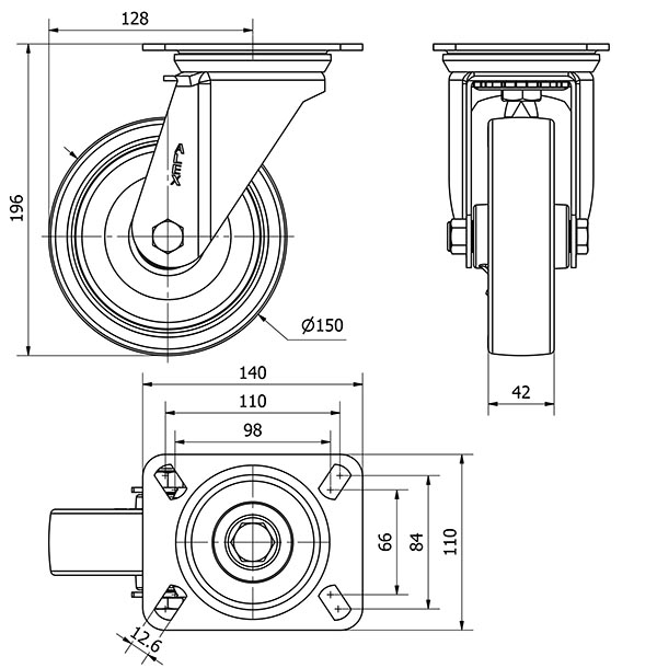 R.GIR.PLACA 10ZV150-PO NYLON BLANCO-POLIUR.ROJO EJE LISO