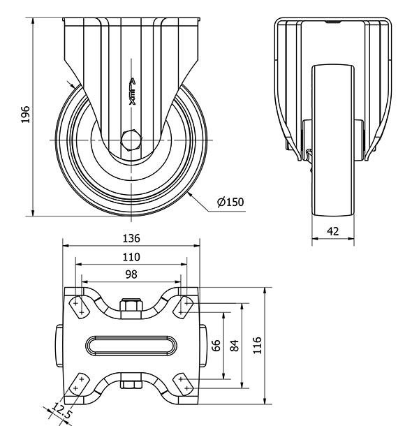 R.FIJA 17ZV150-PO NYLON BLANCO-POLIUR.ROJO EJE LISO