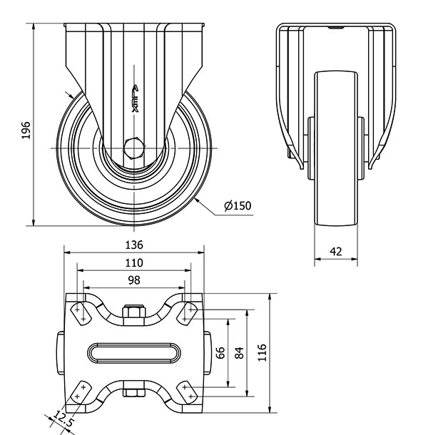 R.FIJA 17ZV150-POB NYLON BLANCO-POLIUR.ROJO EJE BOLAS