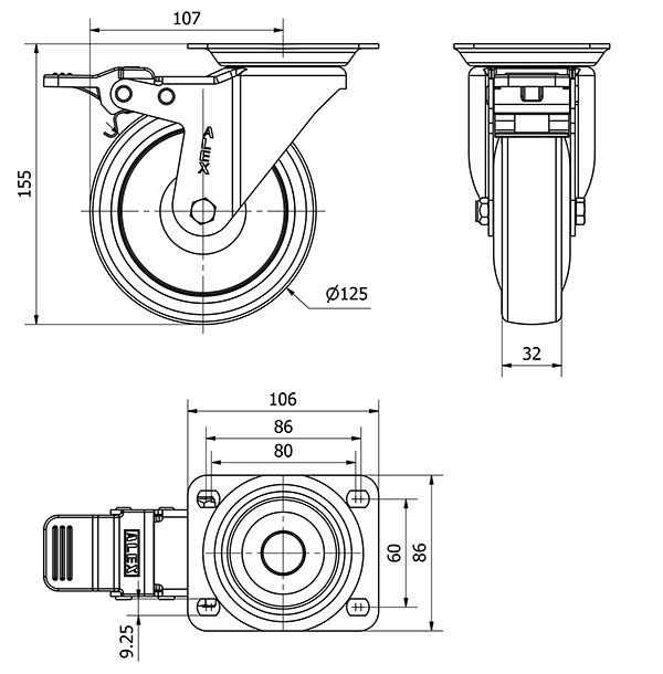 R.GIR.PLACA FRENO 10ZVFD125CP-PUISB POLIP.-POLIUR.GRIS EJE BOLAS