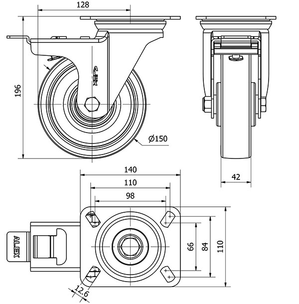 R.GIR.PLACA FRENO 10ZVFD150-POB NYLON BLANCO-POLIUR.ROJO EJE BOLAS