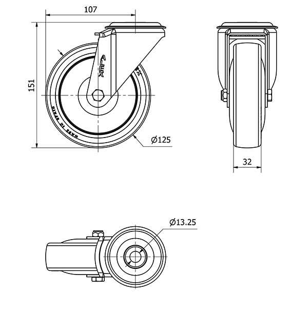 R.GIR.AGUJERO M12 20ZV125CP-PUISB POLIP.-POLIUR.GRIS EJE BOLAS