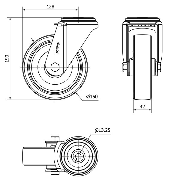 R.GIR.AGUJERO M12 20ZV150-PO NYLON BLANCO-POLIUR.ROJO EJE LISO