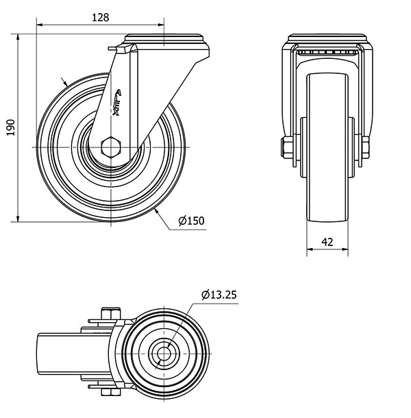 R.GIR.AGUJERO M12 20ZV150-POB NYLON BLANCO-POLIUR.ROJO EJE BOLAS