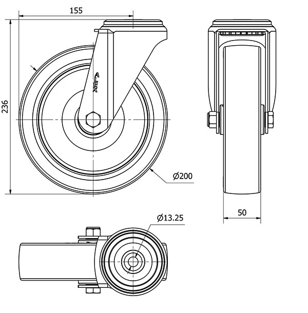R.GIR.AGUJERO M12 20ZV200-PO NYLON BLANCO-POLIUR.ROJO EJE LISO