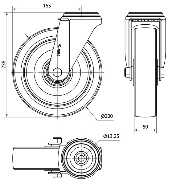R.GIR.AGUJERO M12 20ZV200-POB NYLON BLANCO-POLIUR.ROJO EJE BOLAS