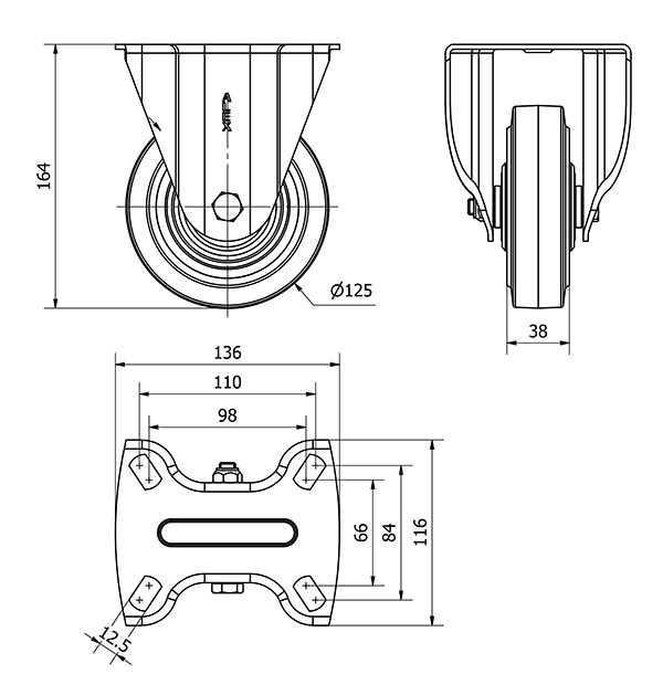 R.FIJA 17TV125-HGB HIERRO-GOMA NEGRA NATURAL EJE BOLAS