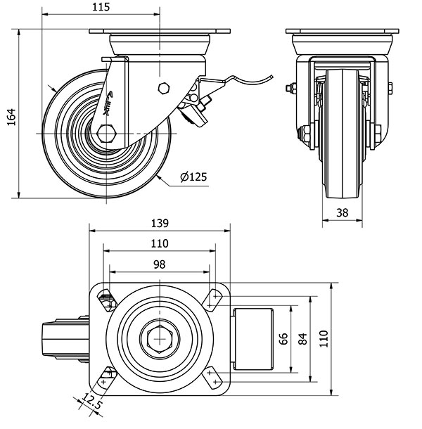 R.GIR.PLACA FRENO 10TVFD125-HGB HIERRO-GOMA NEGRA NATURAL EJE BOLAS