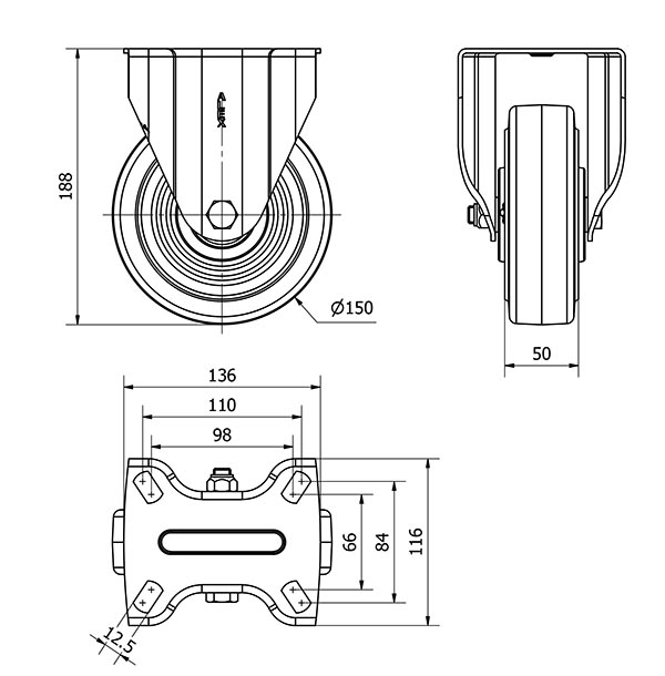 R.FIJA 17TV150-HGB HIERRO-GOMA NEGRA NATURAL EJE BOLAS