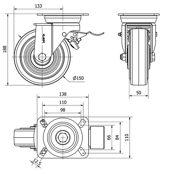 R.GIR.PLACA FRENO 10TVFD150-HGB HIERRO-GOMA NEGRA NATURAL EJE BOLAS