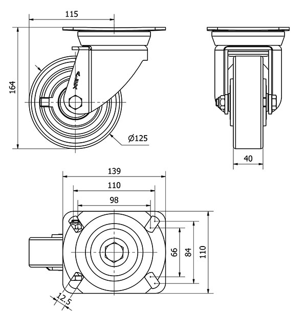 R.GIR.PLACA 10TV125-HUB HIERRO-POLIUR.NARANJA EJE BOLAS