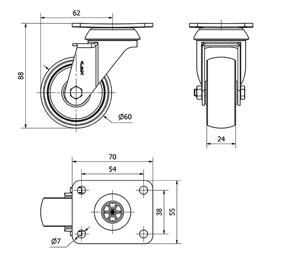 R.GIR.PLACA CROMADA 10BHD60-BPC POLICARBONATO TRANSP.EJE LISO