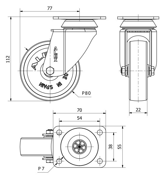 R.GIR.PLACA CROMADA 10BHD80-SLC POLICARBONATO TRANSP.EJE LISO