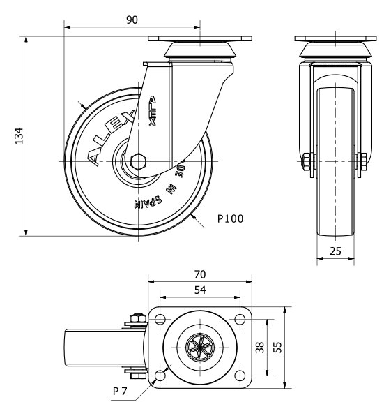 R.GIR.PLACA CROMADA 10BHD100-SLC POLICARBONATO TRANSP.EJE LISO