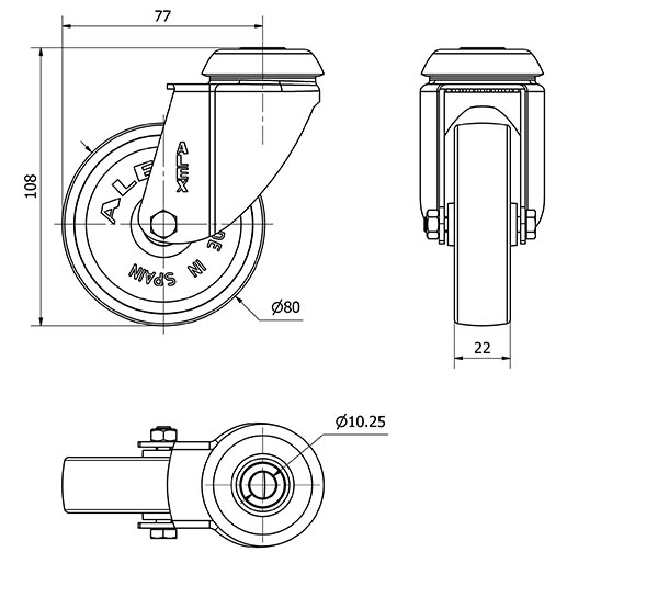 R.GIR.AGUJERO M10 CROMADA 20BHD80-SLC POLICARBONATO TRANSP.EJE LISO