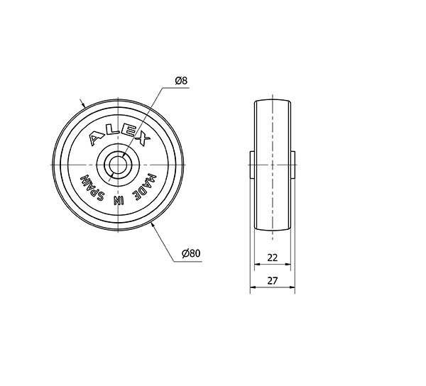 RUEDA SLC80-10-27 POLICARBONATO TRANSPARENTE EJE LISO