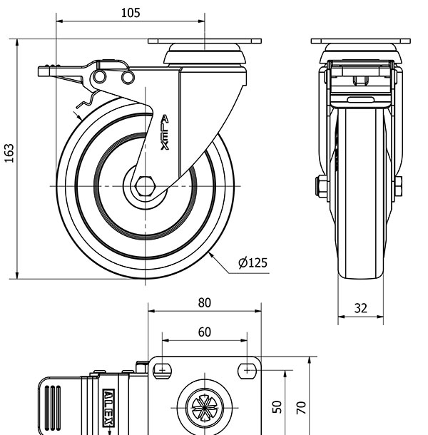 R.GIR.PLACA FRENO 10BHAFD125CP-PGASB POLIAMIX-GOMA GRIS EJE BOLAS