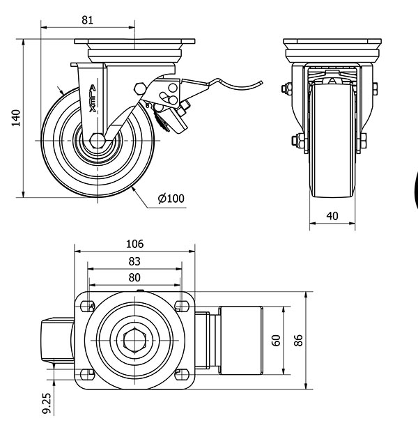 R.GIR.PLACA FRENO 10TVFD100-DEB ALUMINIO-GOMA NEGRA ELASTICA BOLAS