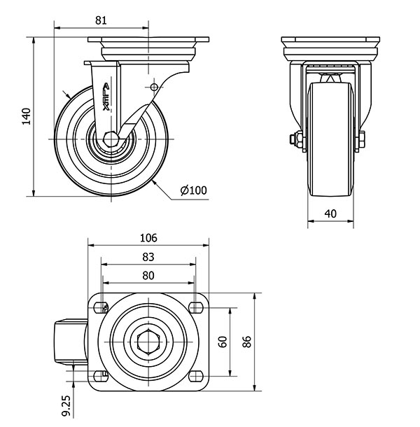 R.GIR.PLACA 10TV100-DEB ALUMINIO-GOMA NEGRA ELASTICA EJE BOLAS
