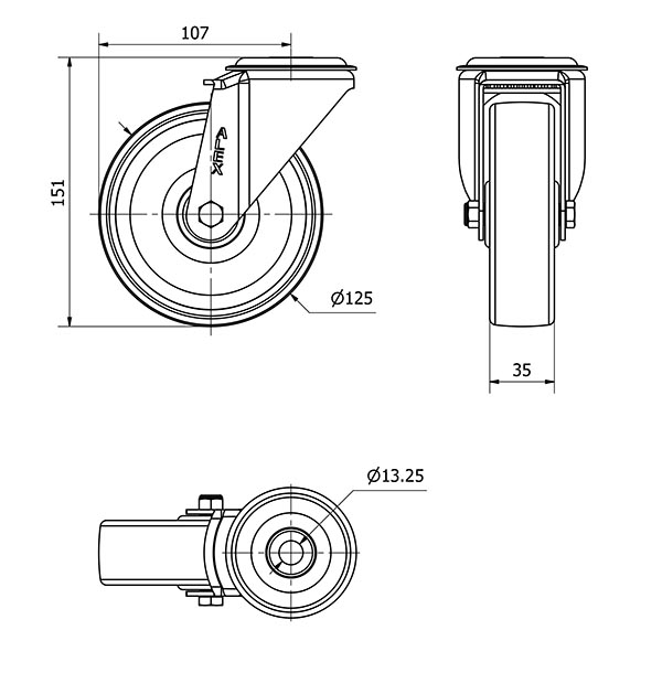 R.GIR.AGUJERO M12 20ZV125-UTR POLIAMIX BLANCO EJE RODILLOS