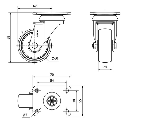 R.GIR.PLACA 10BH60-BPC POLICARBONATO TRANSP. EJE LISO