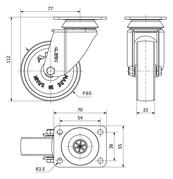 R.GIR.PLACA 10BH80-SLC POLICARBONATO TRANSP. EJE LISO