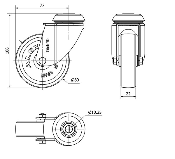 R.GIR.AGUJERO M10 20BH80-SLC POLICARBONATO TRANSP. EJE LISO