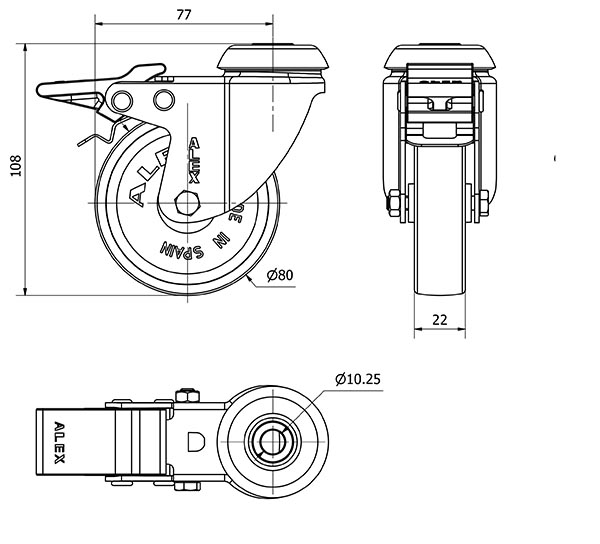 R.GIR.AGUJERO M10 FRENO 20BHFD80-SLC POLICARBONATO TRANSP. LISO