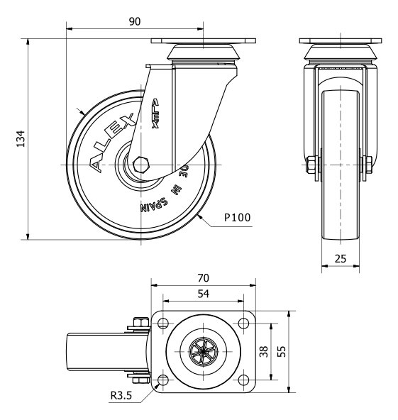 R.GIR.PLACA 10BH100-SLC POLICARBONATO TRANSP. EJE LISO