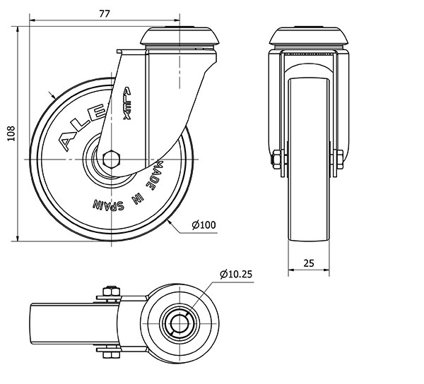 R.GIR.AGUJERO M10 20BH100-SLC POLICARBONATO TRANSP. EJE LISO