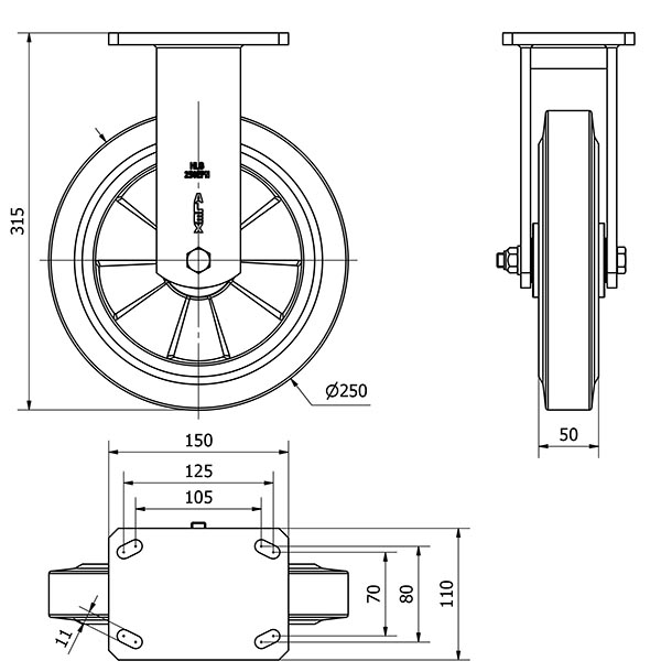 R.FIJA 17HLB250E-DEB ALUMINIO-GOMA NEGRA ELASTICA EJE BOLAS