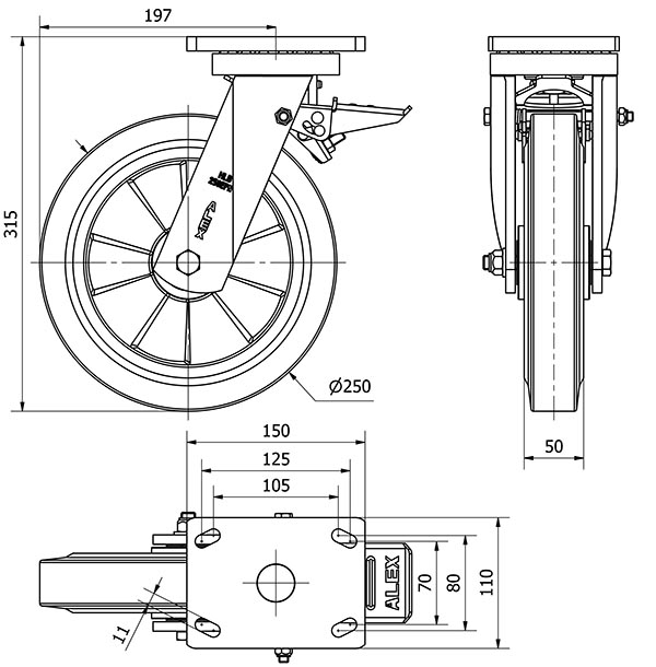 R.GIR.PLACA FRENO 10HLBFD250E-DEB ALUMINIO-GOMA NEGRA ELASTICA BOLAS