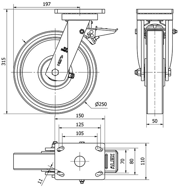 R.GIR.PLACA FRENO 10HLBFD250E-HUB HIERRO-POLIUR.NARANJA EJE BOLAS