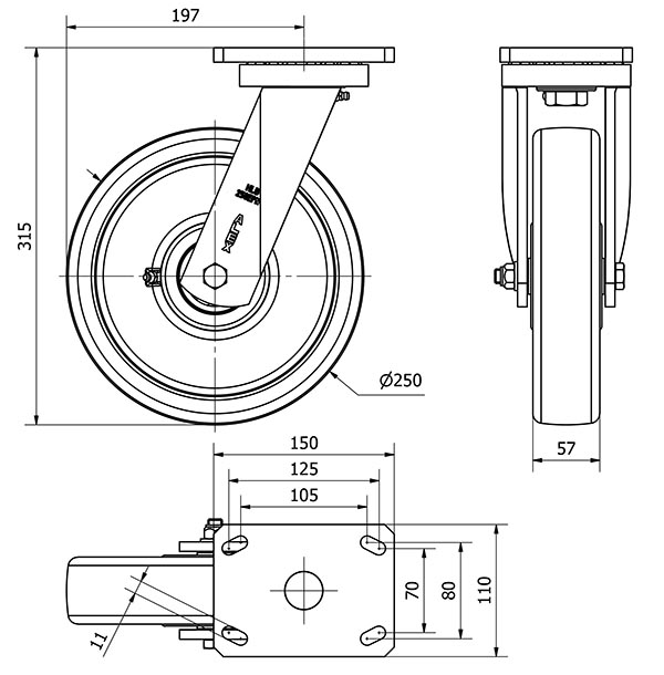 R.GIR.PLACA 10HLB250E-FTB NYLON BLANCO EXTRAFUERTE EJE BOLAS