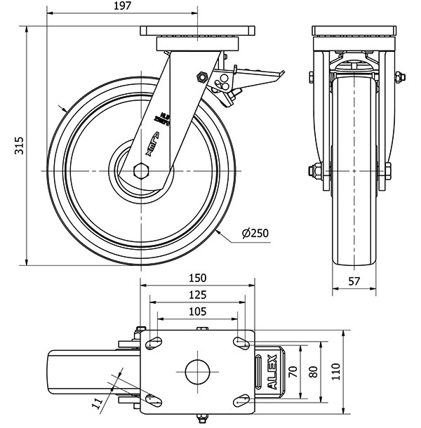 R.GIR.PLACA FRENO 10HLBFD250E-FT NYLON BLANCO EXTRAFUERTE EJE LISO