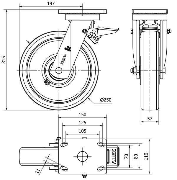 R.GIR.PLACA FRENO 10HLBFD250E-FTB NYLON BLANCO EXTRAFUERTE EJE BOLAS