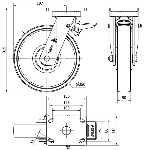 R.GIR.PLACA FRENO 10HLBFD250E-CIB HIERRO FUNDIDO EJE BOLAS