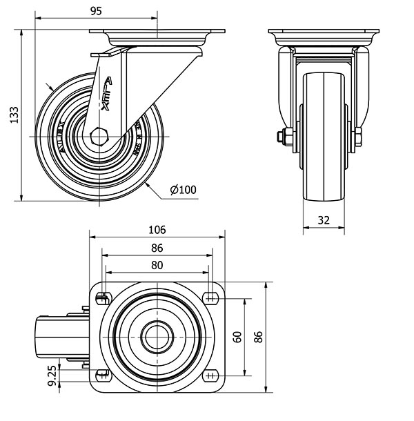 R.GIR.PLACA 10ZV100-POB NYLON BLANCO-POLIUR.ROJO EJE BOLAS
