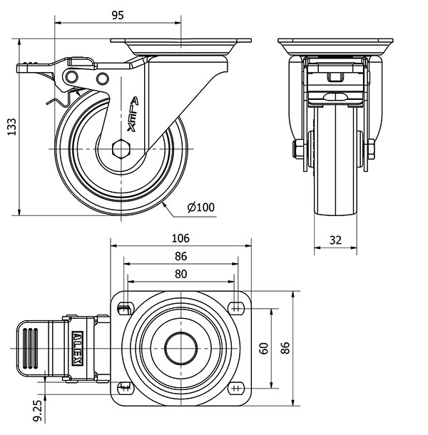 R.GIR.PLACA FRENO 10ZVFD100-PO NYLON BLANCO-POLIUR.ROJO EJE LISO