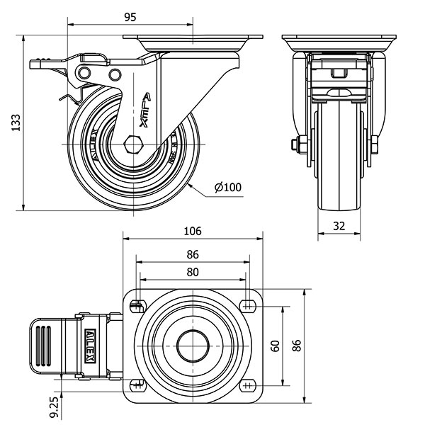 R.GIR.PLACA FRENO 10ZVFD100-POB NYLON BLANCO-POLIUR.ROJO EJE BOLAS