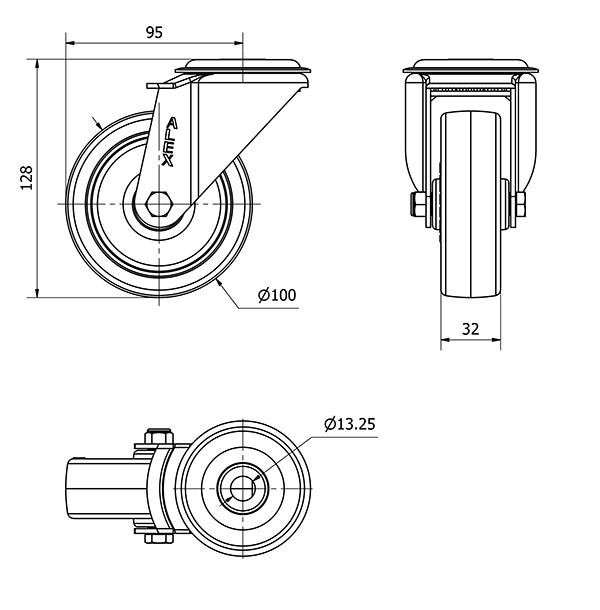 R.GIR.AGUJERO M12 20ZV100-PO NYLON BLANCO-POLIUR.ROJO EJE LISO