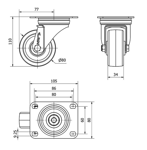 R.GIR.PLACA 10ZVL80-UTR POLIAMIX BLANCO EJE RODILLOS