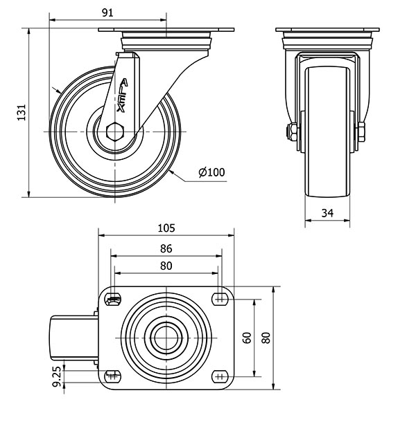 R.GIR.PLACA 10ZVL100-UTR POLIAMIX BLANCO EJE RODILLOS