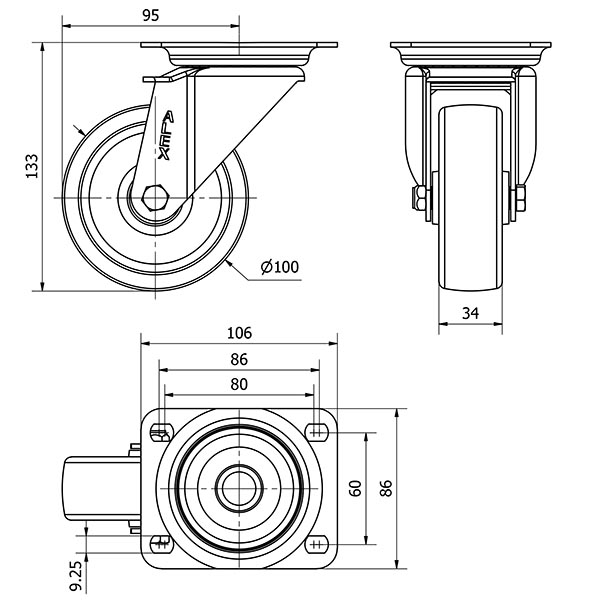 R.GIR.PLACA 10ZV100-UTR POLIAMIX BLANCO EJE RODILLOS