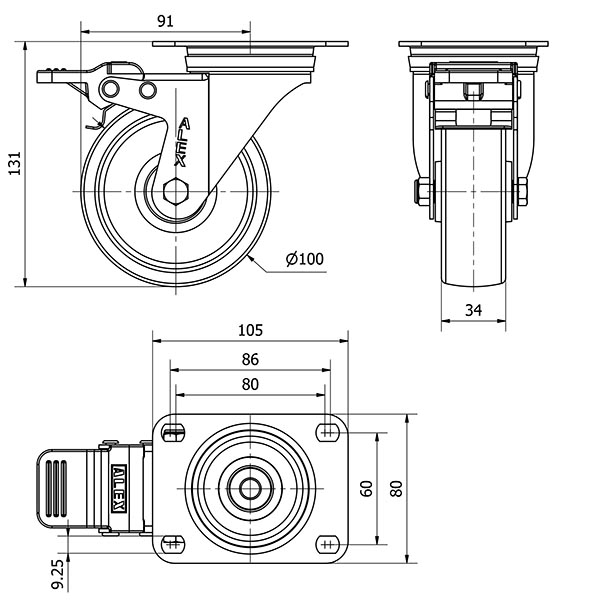 R.GIR.PLACA FRENO 10ZVLFD100-UTR POLIAMIX BLANCO EJE RODILLOS